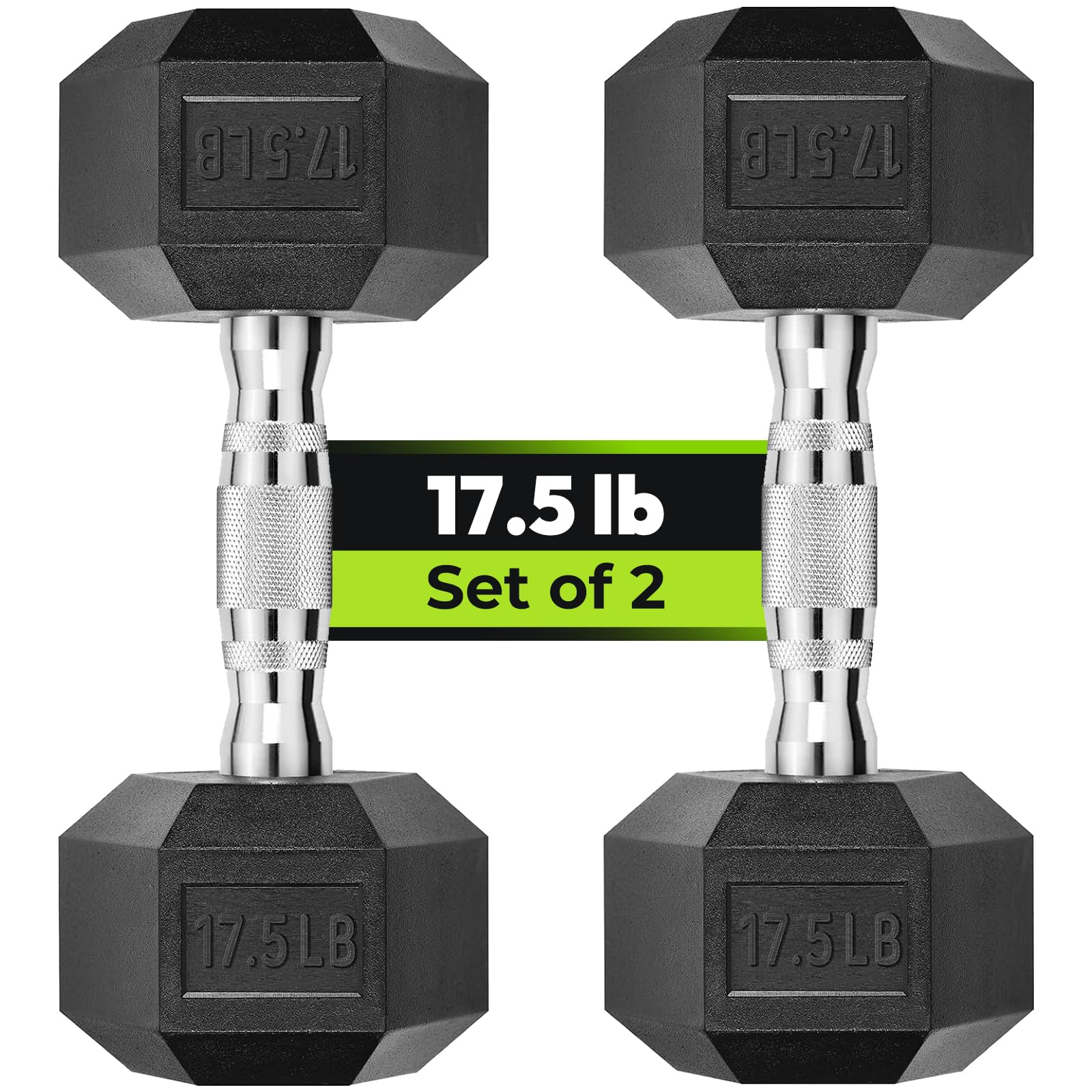 Photo 1 of Hex Dumbbell Rubber Encased Strength Training Dumbbells, Hand Weight For Workout & Exercise/Pair of 17.5LB