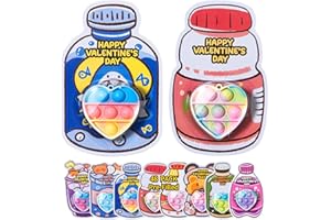 MEADIN Valentines Day Gifts for Kids - 48 Pack Prefilled Heart Pop Fidget Valentines Cards for Kids Classroom - Valentine Exchange Cards for Boys Girls School Class Gifts Party Favors