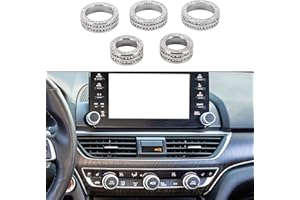 VekAuto 5 Pcs AC Air Conditioner Media Volume Tune Control Switch Knob Cover Ring for Honda Accord Sedan Sport EX EX-L LX 2018-2022 Aluminum Alloy Silver Tone