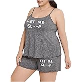SHENHE Women's Plus Size Pajama Set 2 Piece Cami and Shorts Pjs Sleepwear Cute Summer Loungewear