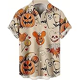 Mens Halloween Shirt Pumpkin Printed Hawaiian Bowling Short Sleeve Casual Button Down Holiday Shirts