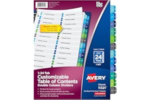 Avery Ready Index Double Column Table of Content Dividers for 3 Ring Binders, 24 Tabs, Multi-Colour, 1 Set, (11321)