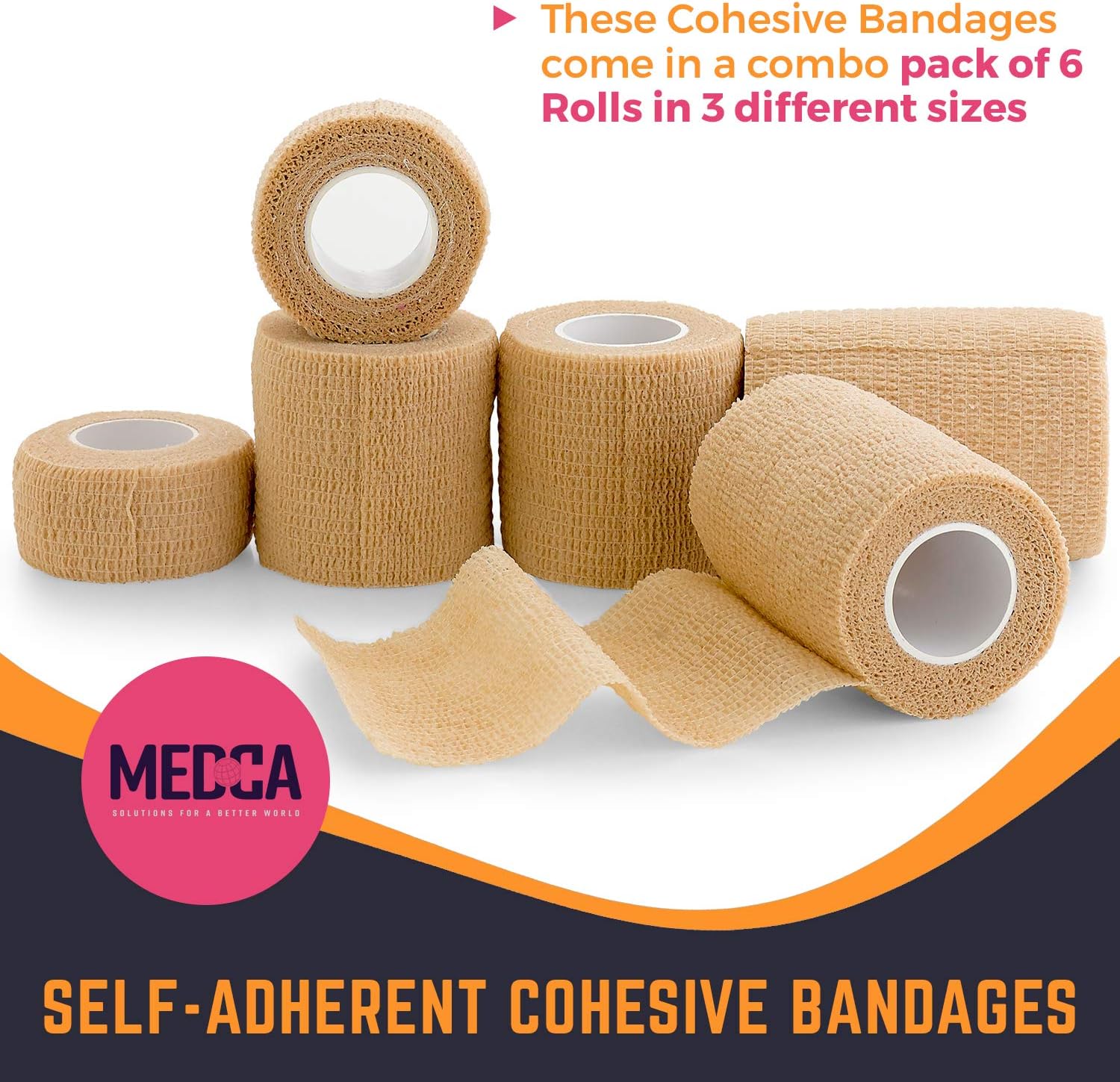 6 Pack, Self Adherent Cohesive Tape, 1" 2" 3" x 5 Yards Combo Pack - Image 3