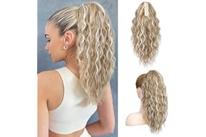 SEIKEA 18" Highlight Ponytail Extension Claw, PT002 Tia Long Multi Layered Fluffy Thick Wavy Jaw Clip in Fake Pony Tails Fake Hair Soft Natural Synthetic Hairpiece Dark Blonde White Blonde Highlights