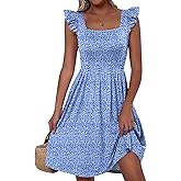 ANRABESS Womens Summer Short Dress 2026 Square Neck Sleeveless A Line Ruffled Wedding Casual Cute Teen Beach Mini Sundress