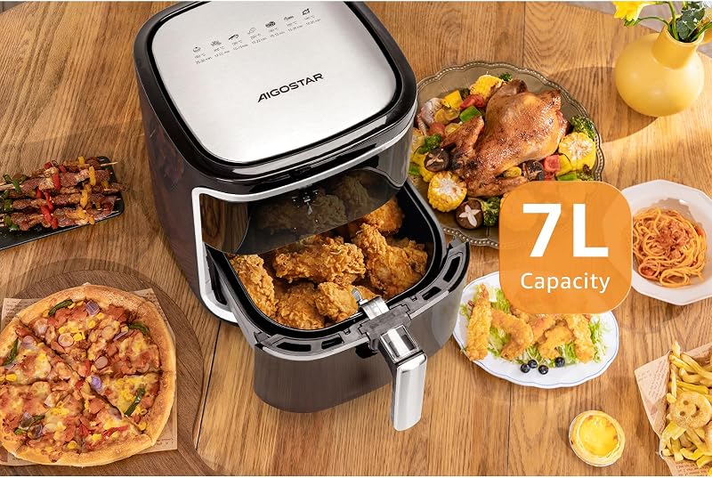 Freidora de Aire 7L, 1900 W, Doble Uso: con Cesta o Cajón, Sin BPA