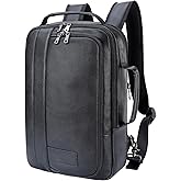 Masa Kawa Slim Leather 15.6" Laptop Backpack for Men Convertible Briefcase Backpacks Expandable Black Business Work Bag Slim Travel Daypack