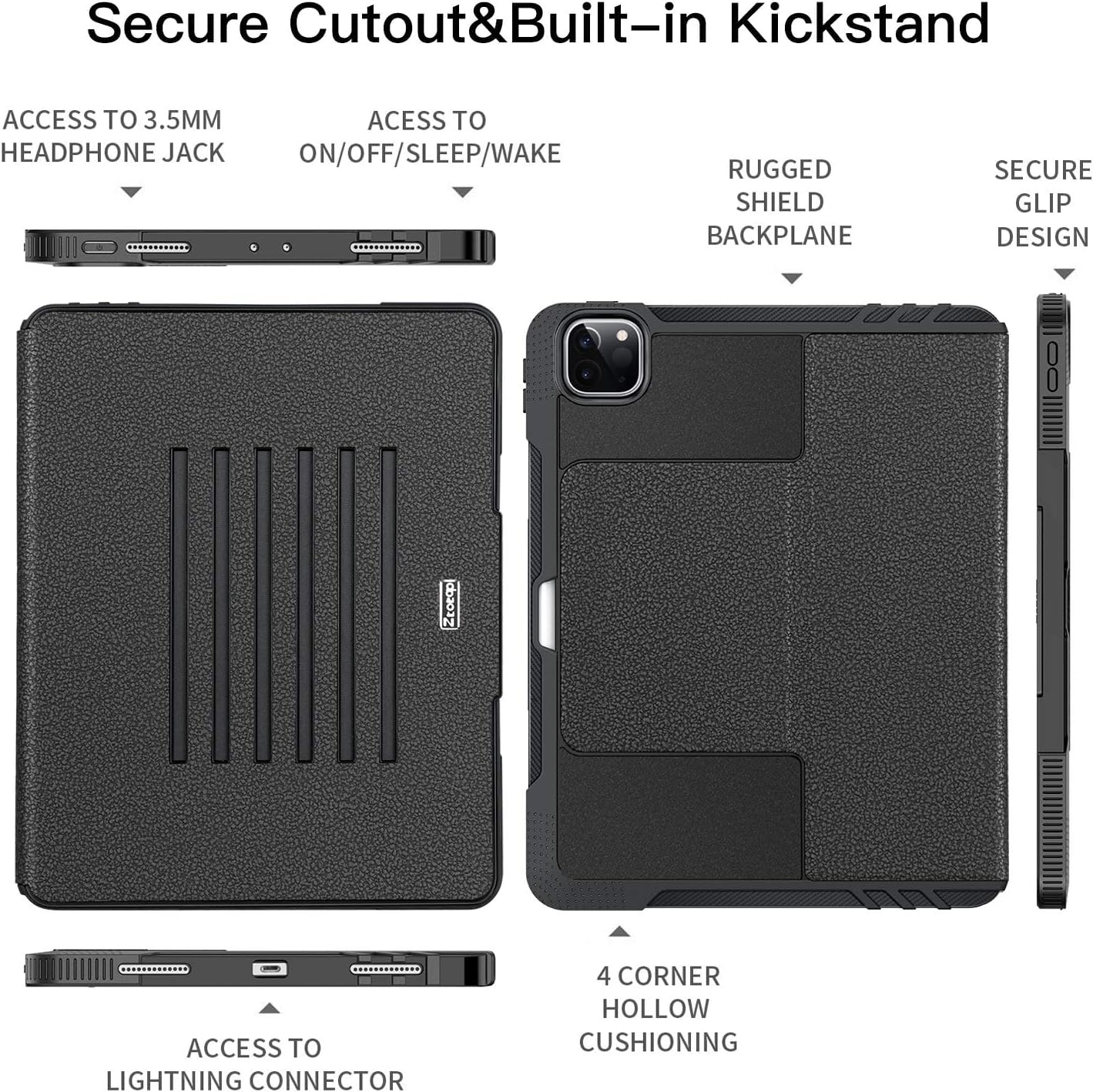 ZtotopCases for New iPad Pro 12.9 Inch 6th/5th/4th Generation 2022/2021/2020, [6 Magnetic Stand Angles] Protective Cover with Pencil Holder, Auto Wake/Sleep, Black