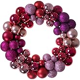 Clever Creations 13 Inch Artificial Christmas Wreath for Front Door Decor, Indoor and Outdoor Holiday Hanging Decoration, Pink and Purple Bulbs
