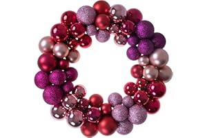 Clever Creations 13 Inch Artificial Christmas Wreath for Front Door Decor, Indoor and Outdoor Holiday Hanging Decoration, Pink and Purple Bulbs