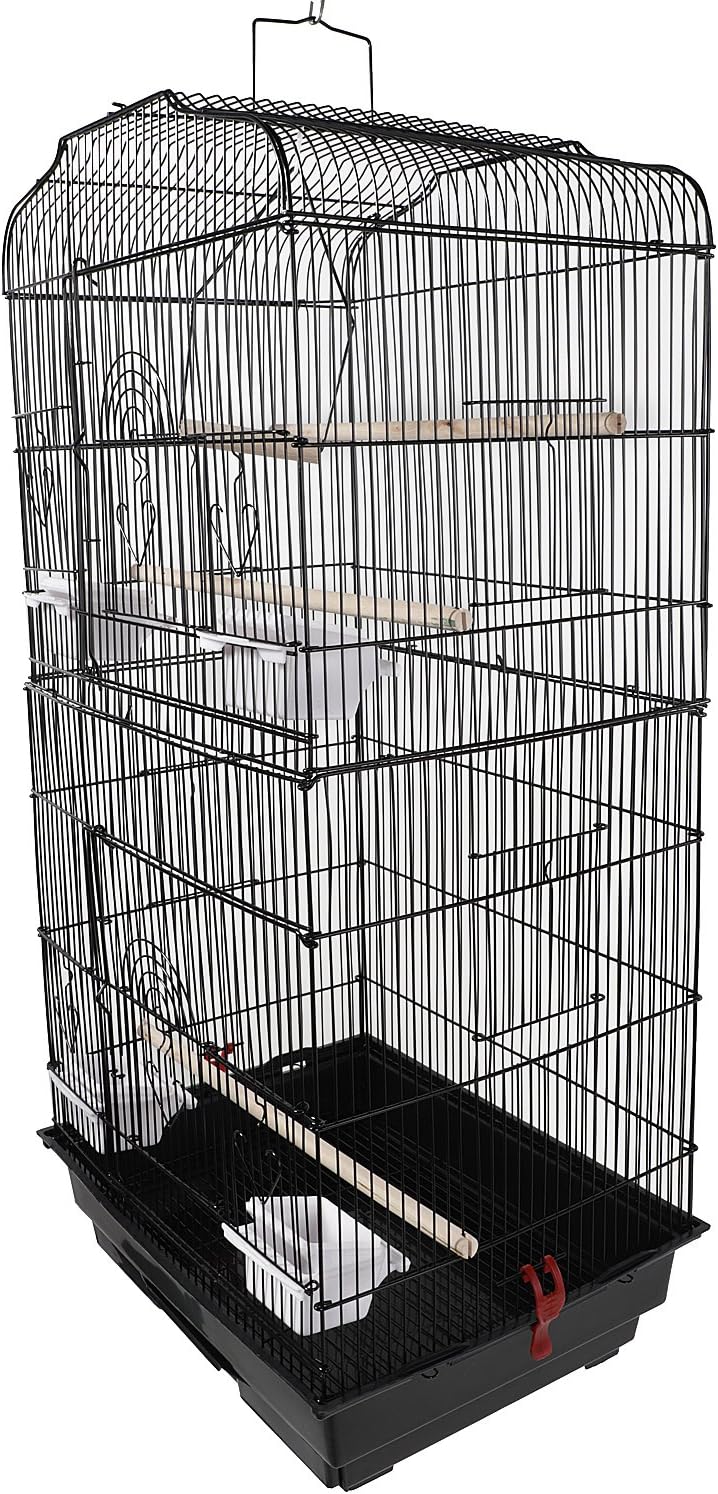 Pengky Parrot Bird Canary Parakeet Cockatiel Lovebird Finch Bird Cage with Wood Perches & Stainless Steel Cup Food Cups