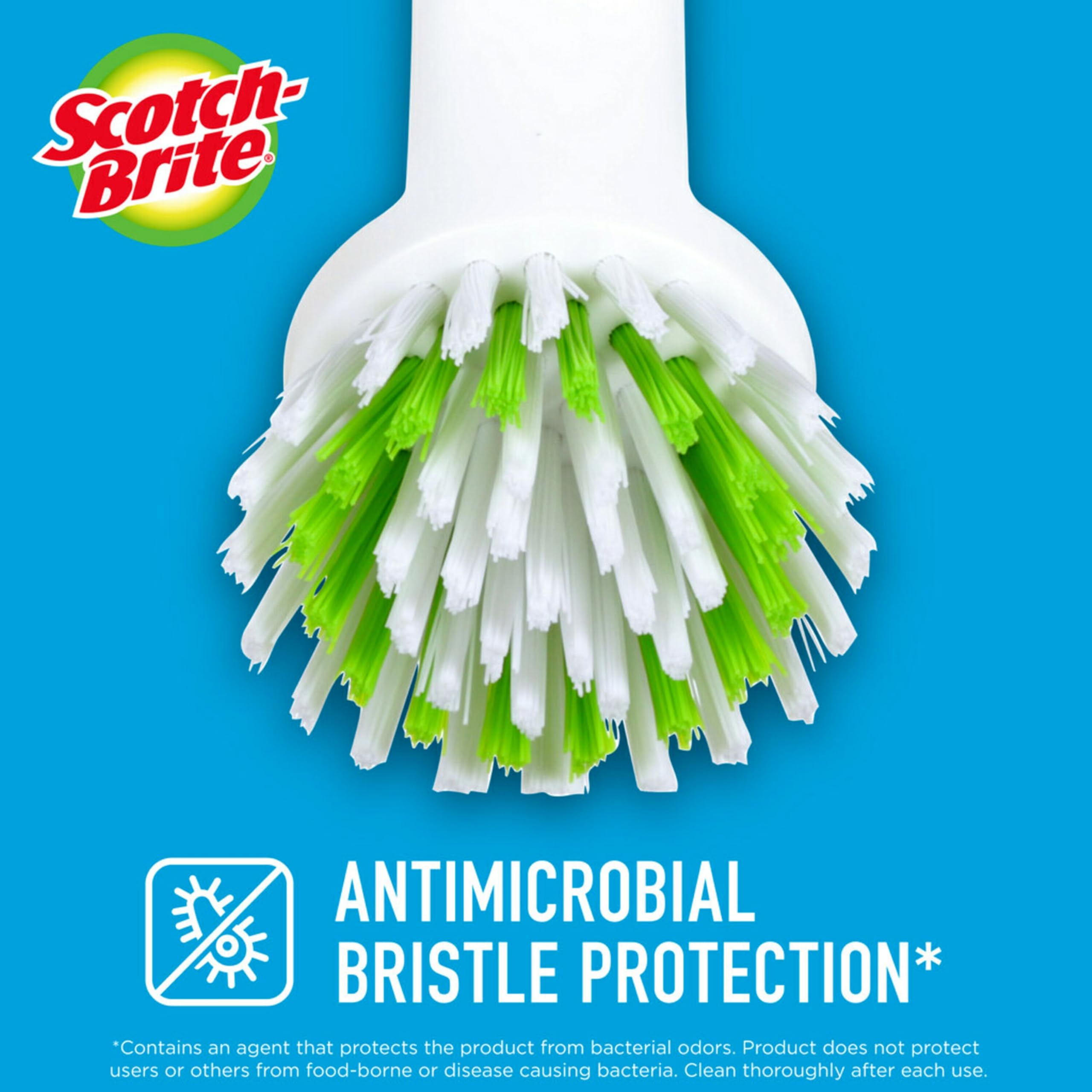 Scotch-Brite Handy Brush, Small and Durable Dish Brush with Handle for Scrubbing Hard-to-Reach Cookware, Tubs, Sinks, Car Tires, and More without Scratching, Antimicrobial, and Rinses Clean