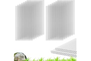 Quibbay 6PCS Polycarbonate Greenhouse Panels, 4' x 2' x 0.32'' Three-layer Honeycomb Panels Polycarbonate Sheet, Clear Waterproof UV Protected Corrugated Plastic Roof Panels for Greenhouse Replacement