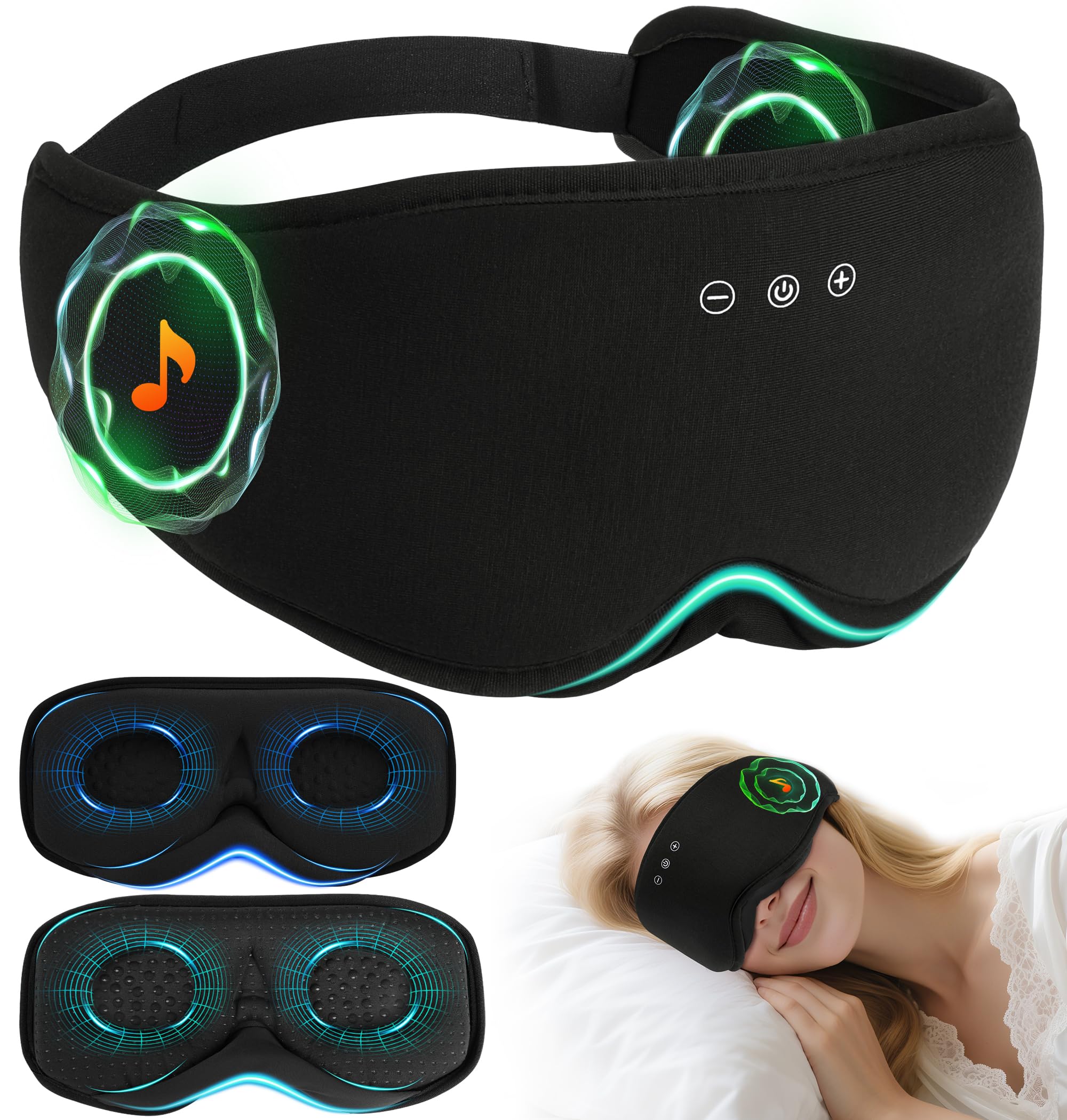 Photo 1 of LC-dolida Bamboo Cotton Bluetooth Sleep Mask, 2 in 1 3D Soft Sleep Mask with Sleep Headphones, Sleep Eye Mask with Timming Setting, Blackout Sleeping Mask for Side Sleepers, Women Men, Black