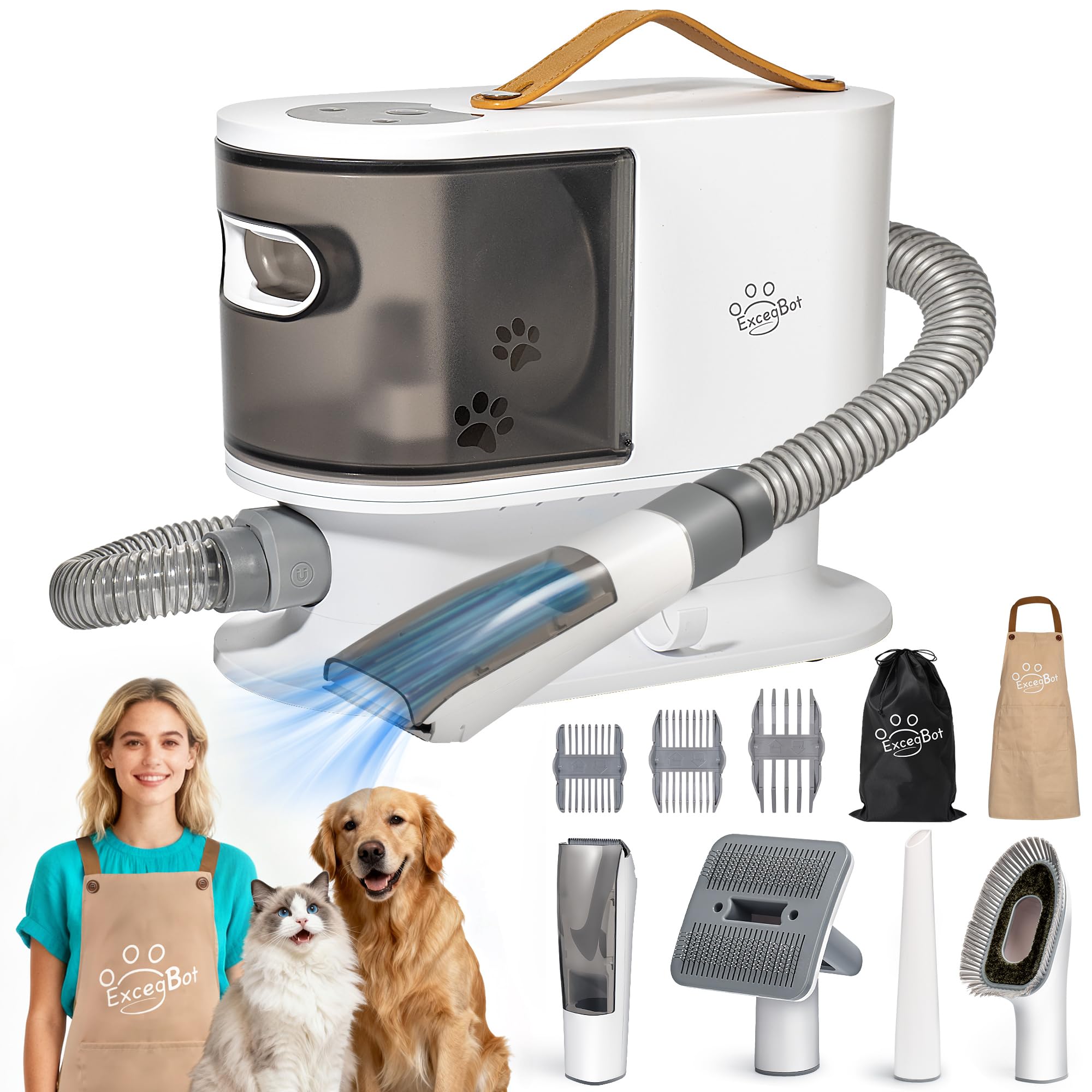 Photo 1 of ExcegBot Dog Grooming Vacuum, Dog Grooming Kit 12kPa Suction Hair Remover Low Noise Pet Brush Vacuum Collects 99% Hair, 2L Dust Cup, 5 Proven Grooming Tools for Cats, Other Animals and Home Cleaning