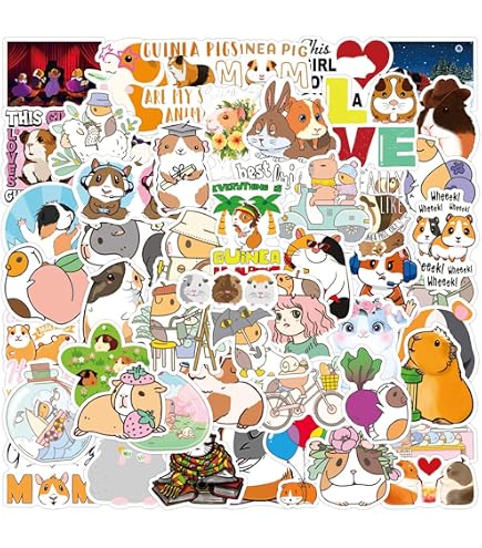 Autocollants Cochon D'Inde Et Capybara - Lot De 60 Stickers PVC Imperméables - Dessins Kawaii