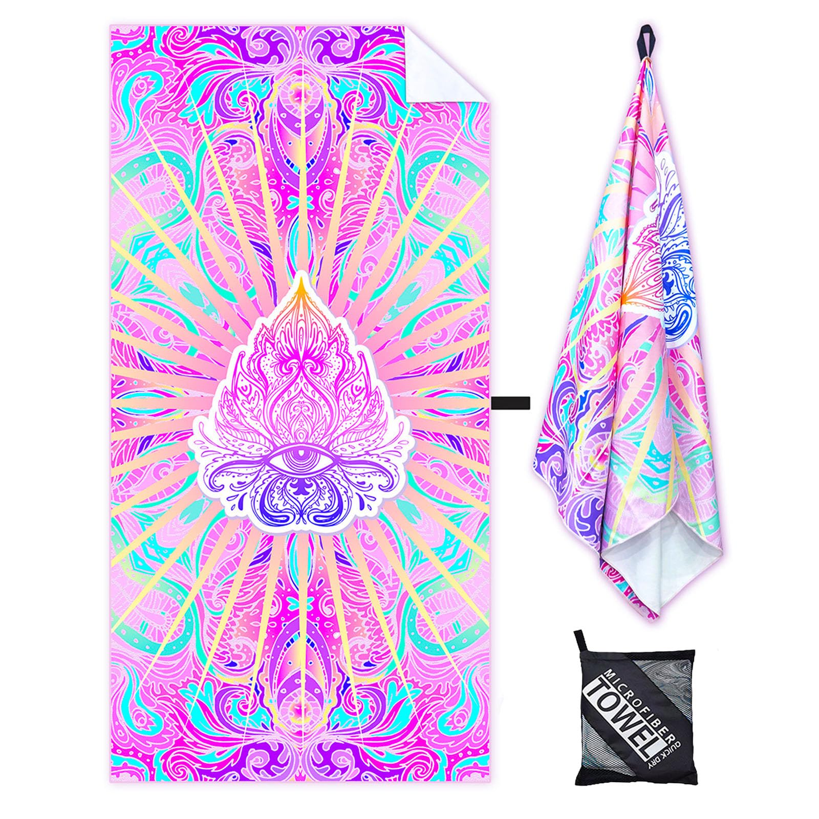 Pink Sand Fibre Microfibre Beach Towel - 160x90cm, Adults, Quick Dry, Lightweight & Compact Sports Towel - Perfect for Travel, Yoga or Gym