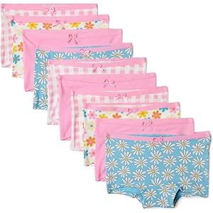 Amazon Essentials Girls' Cotton Jersey Boxer Brief Underwear, Pack of 10