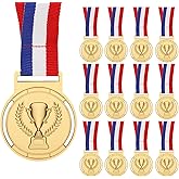 WD&CD 12Pcs Gold Award Medals Winner Medal Metal with Neck Ribbon for Events, Classrooms, Office Games and Sports