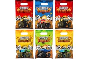 Pajean 48 Pieces Monster Truck Party Favor Bags Bulk Plastic Happy Birthday Truck Treat Goodie Bags for Kids Racing Themed Decorations Monster Birthday Party Supplies Packing, 9.8 x 6.5 Inch