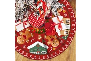 SSAILUE DECOR Christmas Tree Skirt 48inch Christmas Gingerbread Tree Skirt Gingerbread House Tree Skirt Ornaments Christmas Tree Mat for Winter Holiday Home Party Decorations