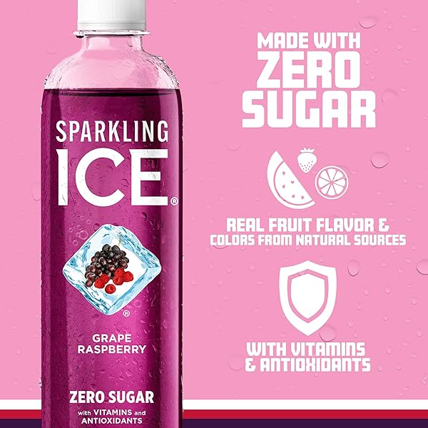 SPARKLING ICE, GRAPE RASPBERRY SPARKLING WATER, ZERO SUGAR FLAVORED WATER, WITH VITAMINS AND ANTIOXIDANTS, LOW CALORIE BEVERAGE, 17 FL OZ BOTTLES (PACK OF 12)