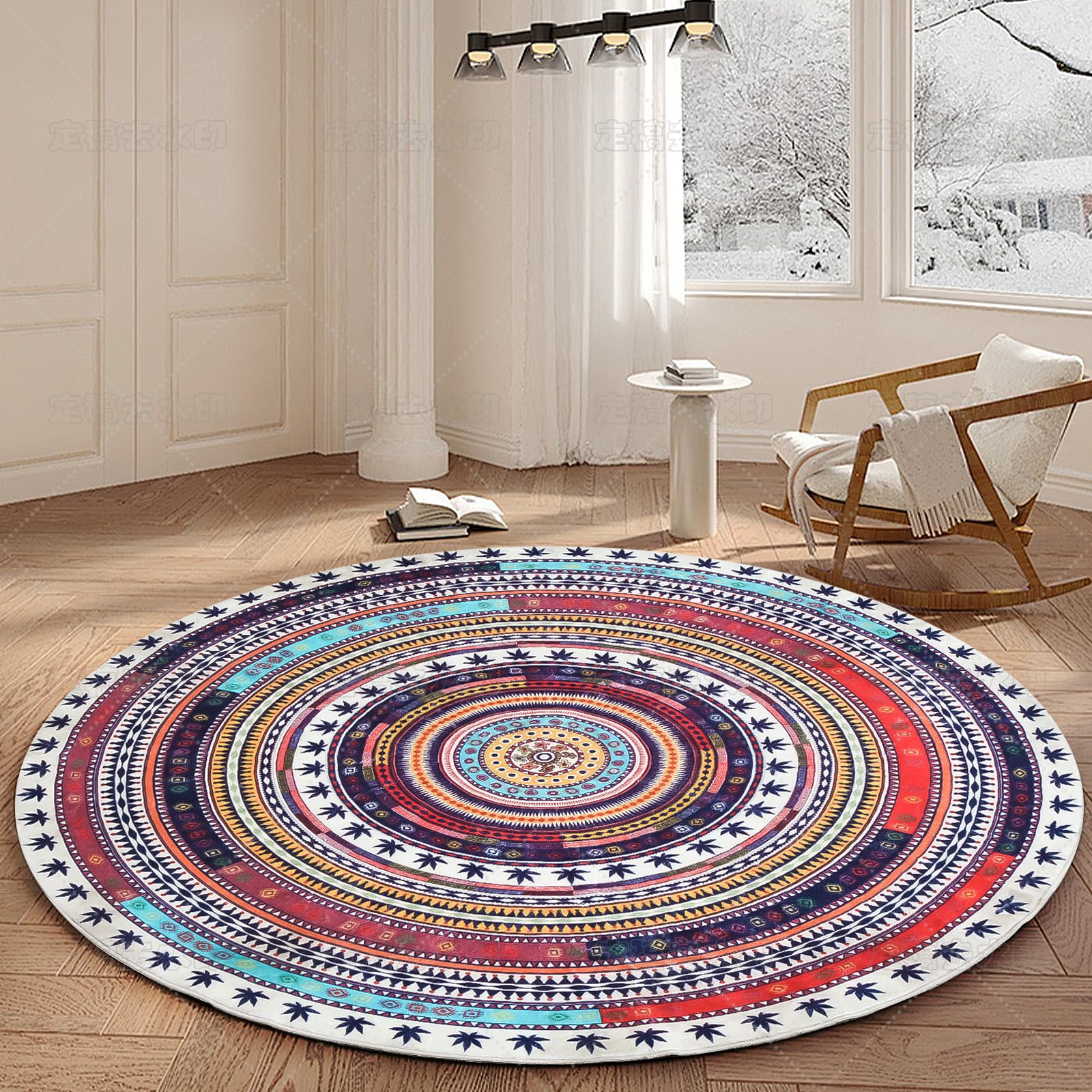 Photo 1 of 5ft Washable Round Rug Round Entryway Rug,Round Washable Rug,Non-Slip Soft Washable Rug Round Circle Pile Rug for Dining Room Table(5'x5',Multicolor)