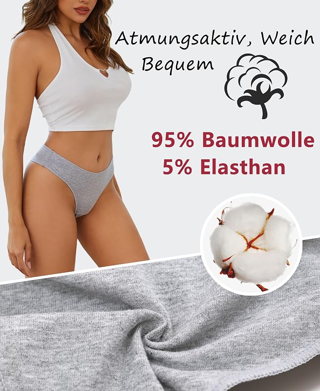Perizoma Tanga Donna Cotone Mutande Donna Seducente Brasiliana Slip Cotone Traspirante Set Intimo Mutandine a Vita Bassa Thong Multipack da 6 Pezzi — foto 2 di 5