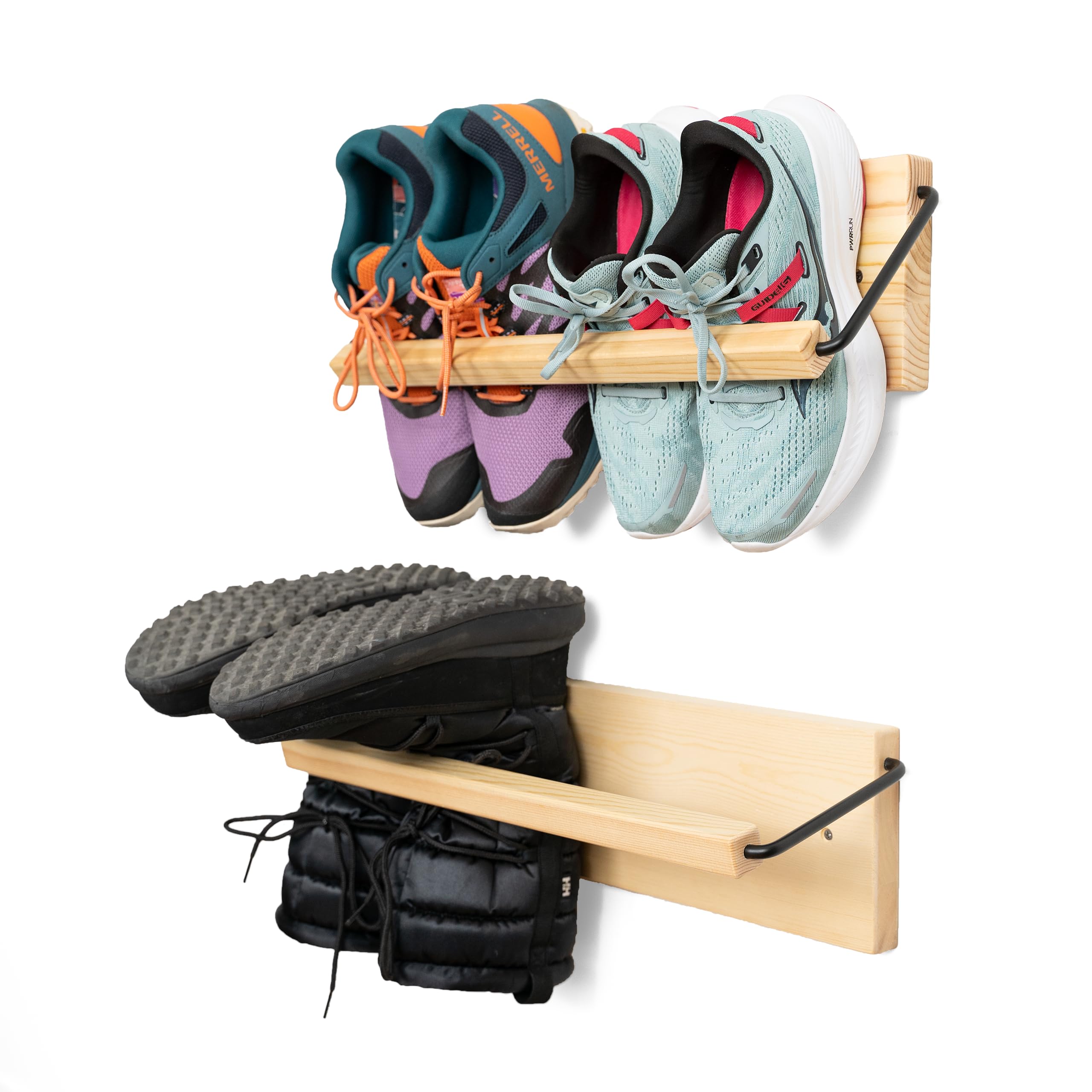 Photo 1 of PeachyModern Wall Mounted Shoe Rack - A Wooden, Modern, Slim, and Small Shoe Storage Solution for Shoes and Boots in Narrow Spaces, entryways, or hallways. (20-in-Wide, Pack of 2)