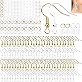 Hypoallergenic Earring Hooks, Ear Wires Fish Hooks, 600 Pcs Gold and Silver Earing Making Supplies Kit with Earring Backs and Jump Rings for DIY Jewelry Making (Gold+Silver)