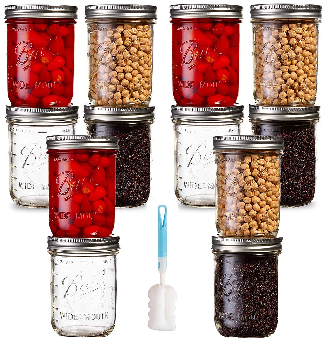 Meterk Ball Mason Jar 16 oz [12 Pack] Mouth Mason Jars - For Canning, Fermenting, Pickling, Freezing - Microwave Dishwasher Safe Mason Jars with Lid