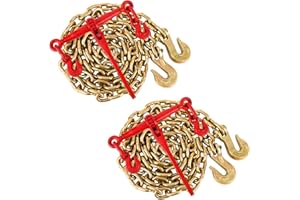 GARVEE 3/8 in-1/2 in Chain Binders Sets of 2, 3/8 in ×10 ft Chains, Grade 70 Binders and Chains, Load Transport Binder Chain with Grappling Hook, for Industrial, Agricultural, Logging