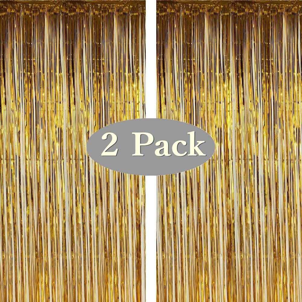 Twinkle Star Photo Booth Backdrop Metallic Tinsel Foil Fringe Curtains Environmental Background for Birthday Wedding Party Christmas Decorations (2 Pack, Gold): Kitchen & Dining