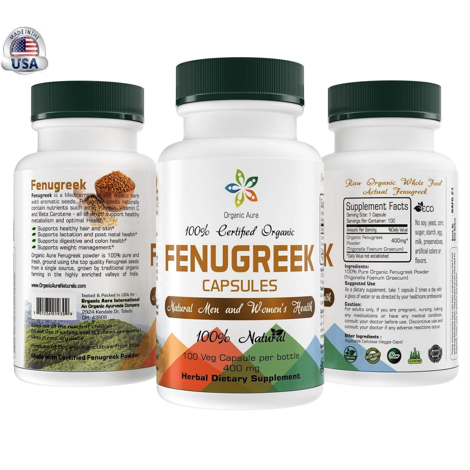 Organic Aura Fenugreek Capsules. Top Ranking Super food supports