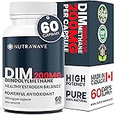 Nutrawave 200mg DIM Capsules, Diindolylmethane Supplement for Healthy Estrogen and Hormone Balance. Improved Metabolism, Redu