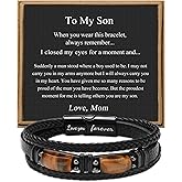 𝗚𝗶𝗳𝘁𝘀 𝗳𝗼𝗿 𝗠𝗲𝗻 𝗟𝗲𝗮𝘁𝗵𝗲𝗿 𝗕𝗿𝗮𝗰𝗲𝗹𝗲𝘁 With Tigers Eye, Anniversary Valentines Fathers Day Christmas Birthday Gifts for Son Husband Grandson Boyfriend Brother Dad Love You Forever Bracelets for Men