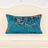 Alerfa 12 x 20 Inch Light Blue Rectangle Maple Leaf Pillow Embroidery Cut Velvet Cushion Case Luxury Modern Lumbar Throw Pillow Cover Decorative Pillow for Couch Sofa Living Room Bedroom Car