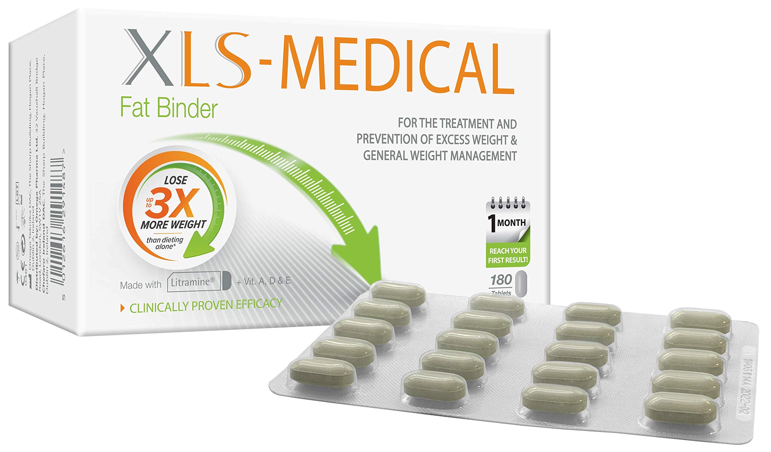 XLS-Medical Fat Binder 180 Tablets - Reduce Calorie Intake from Dietary Fats - Up to 3X More Weight Loss - with Litramine as Active Ingredient - 30-Day Treatment