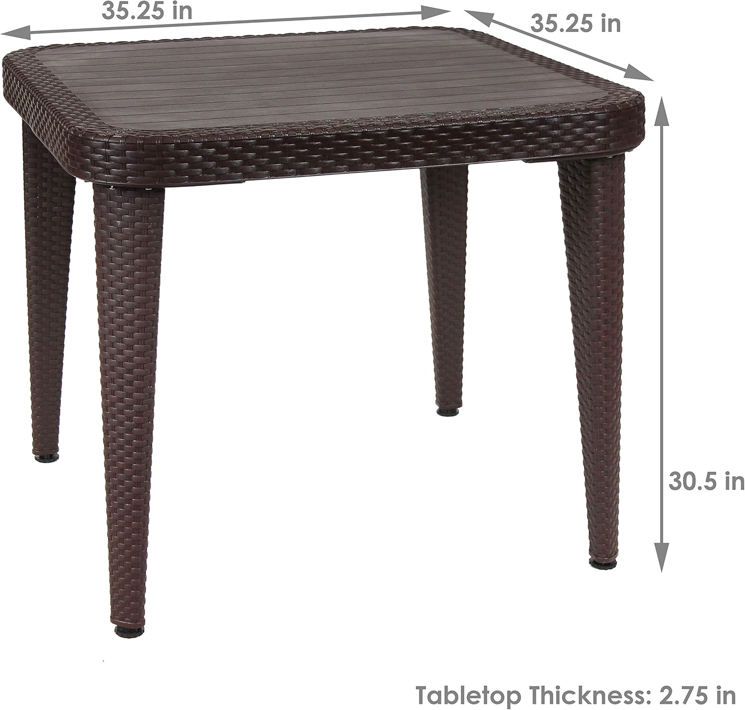 Sunnydaze All-Weather Square Patio Dining Table with Faux Wood Grain Top - Wenge - Plastic Indoor/Outdoor Table with Faux Wicker Design - Perfect for Porch, Deck or Dining Room - 35.25 Inches Square: Sunnydaze Decor: Kitchen & Dining