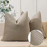 YCOLL Khaki Pillow Covers 22x22 Set of 2 Velvet Striped Pattern - Soft Throw Pillows for Home Decor, Luxury Decorative Pillow Covers for Couch, Bed,Living Room