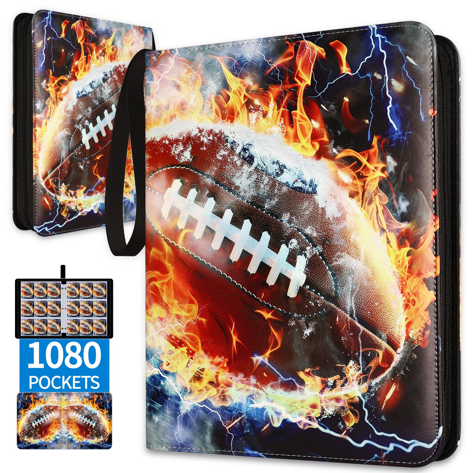 Photo 1 of 1080 Pockets Football Card Binder 9 Pocket, Trading Card Binder with 60 Page Removable Sleeves, Zipper Card Book Album Holder[PROTECTIVE][PLEASANT TOUCH SURFACE]