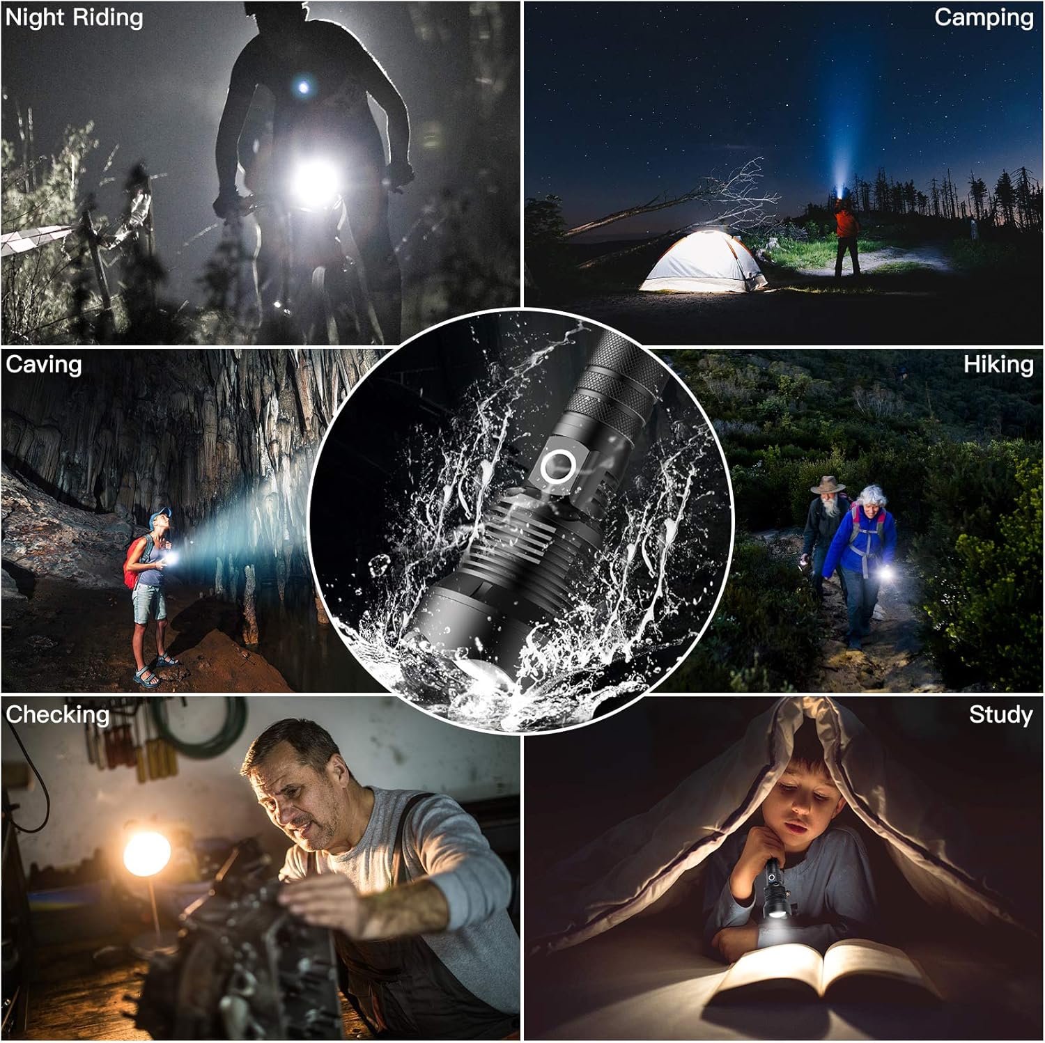 Rechargeable Led Flashlight High Lumens, 90000 High Lumens Tactical Flashlights, P70.2 LED Super Bright Flashlight with 26650 Batteries& USB, Zoomable, 3 Modes, Waterproof Flashlight for Emergencies - - 