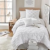 Comfort Spaces Twin/Twin XL Comforter Set for College Ogee Ruched Crinkle Texture Breathable Comforter Set Twin Dorm All Season Lightweight Bedding Set Shabby Chic Décor Pilow White 3 Piece
