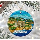 DanielDesign Monaco Christmas Ornament - Travel Monaco Gift - Stained Glass Style Ceramic Keepsake - Travel Gift for Tree Decoration Printed on Both Sides