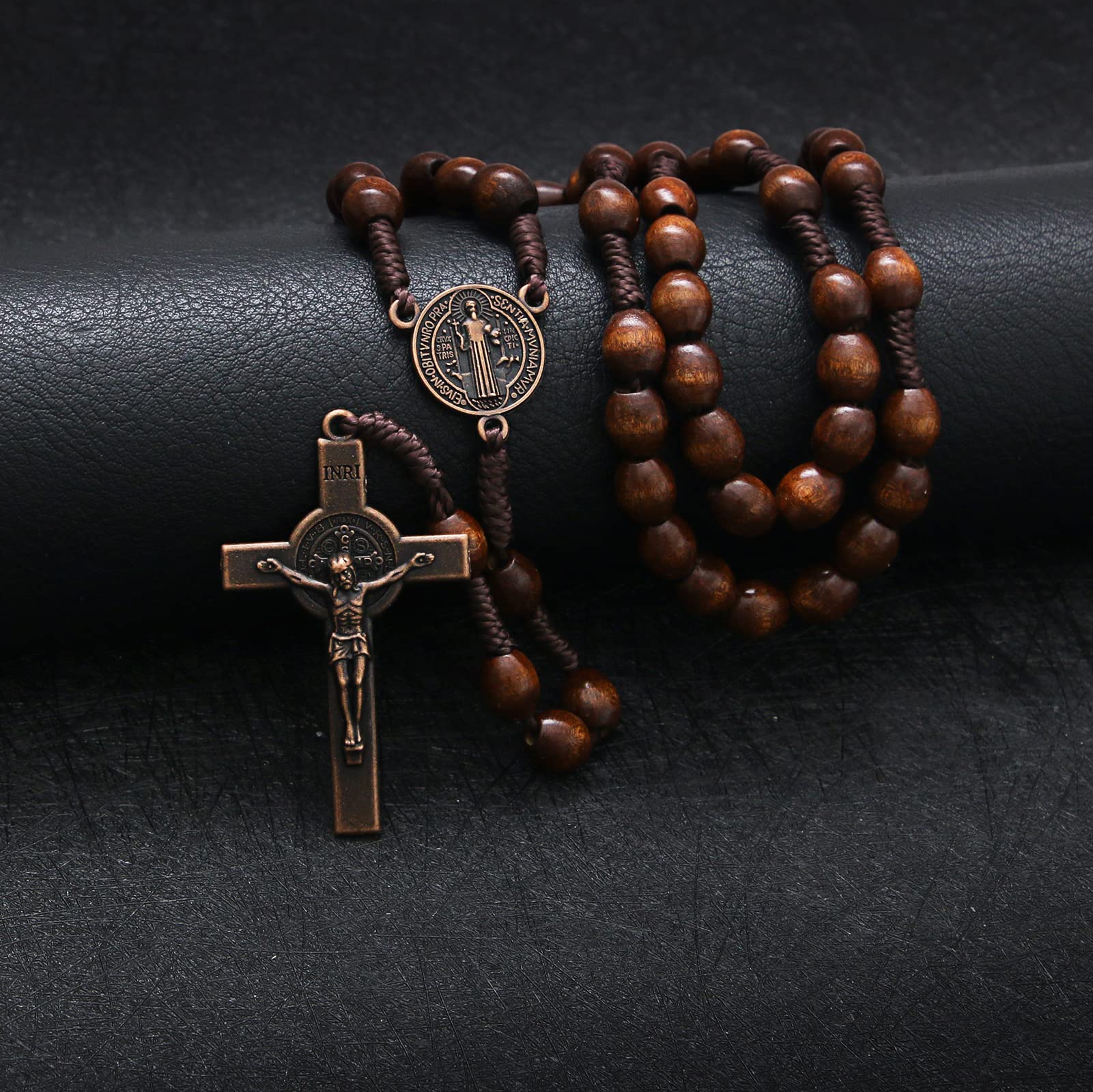 KOMI Handmade Wooden Catholic Rosaries, Rosary Beads Necklace From Bethlehem Wood Christian Prayer Holy Soil Medal & Metal Cross For Catholic Or Christian Gift