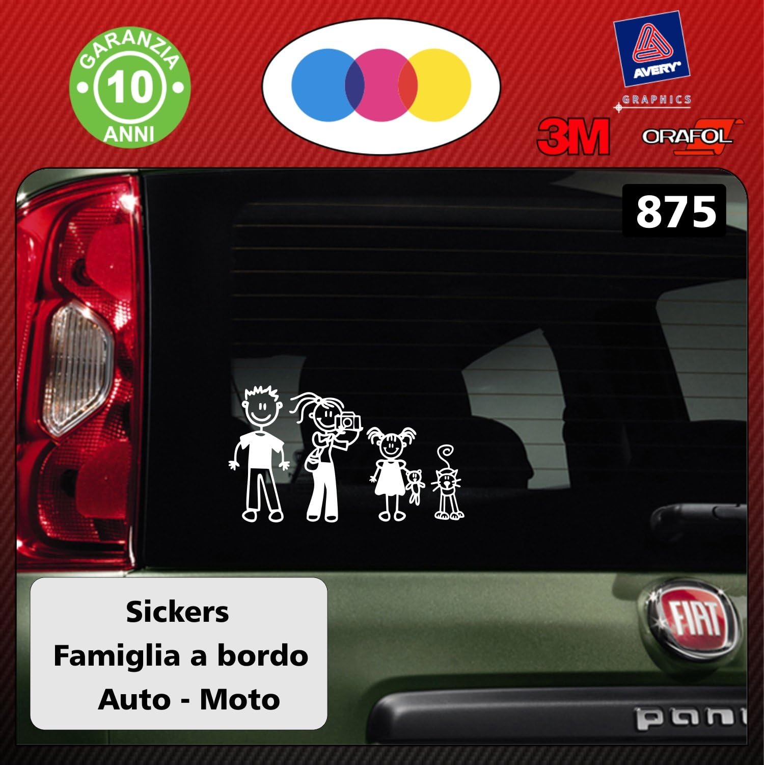 Sardegna Services 877 Set of Stickers with Family Design for Car, Family On Board, for EVO/CITROEN / FORD/FIAT / CINQUECENTO PANDA 500, GRANDE PUNTO, IDEA