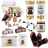 Highland Cow Gifts: Cow Themed Stuff for Lovers - Tumbler Mug, Makeup Bag, Hair Claw Clips, Keychain, Socks, Candle, Card for Birthday & Christmas