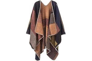 OWIF Women's Shawl Wraps Open Front Travel Poncho Cape Warm Oversized Plaid Sweaters Casual Cardigan Shawls for Fall Winter