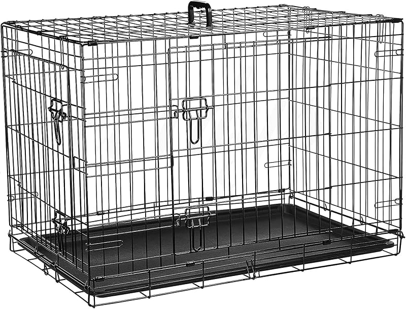 Cardys Medium Dog Crate 30 Inch Dual Doors Folding Metal Frame Easy Clean Tray