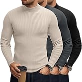 August Alley 3 Pack Men's Mock Turtleneck Sweaters Cotton Long Sleeve Ribbed Pullover Sweater Knit Slim Fit Mock Neck Tshirts